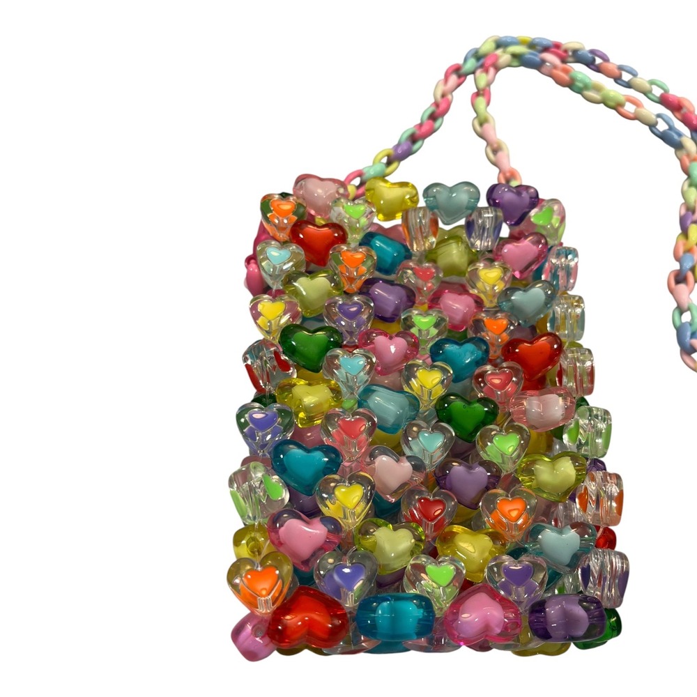 YEZILUU Y2K Kawaii Multi Color Beaded Heart Crossbody Bag Kidcore Harajuku Purse - Picture 3 of 6